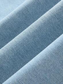 Jeans casuales de pierna ancha con cintura elástica, bolsillo en diagonal y bordado de corazón para mujer - Azul 4 - Ver 6