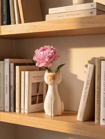 1 pieza Jarrón de resina con forma de gato de color blanco leche - Jarrón de flores de dibujos animados creativo y lindo, estilo nórdico para decoración del hogar en la sala de estar, entrada y escritorio, regalo de inauguración de la casa