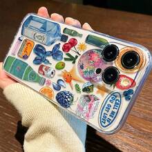 Painted Graffiti 1pc Fruit Drink Pattern Transparent TPU Full Coverage Anti-Fall Anti-Fingerprint Phone Case Compatible With Iphone - Multicolor - View 3