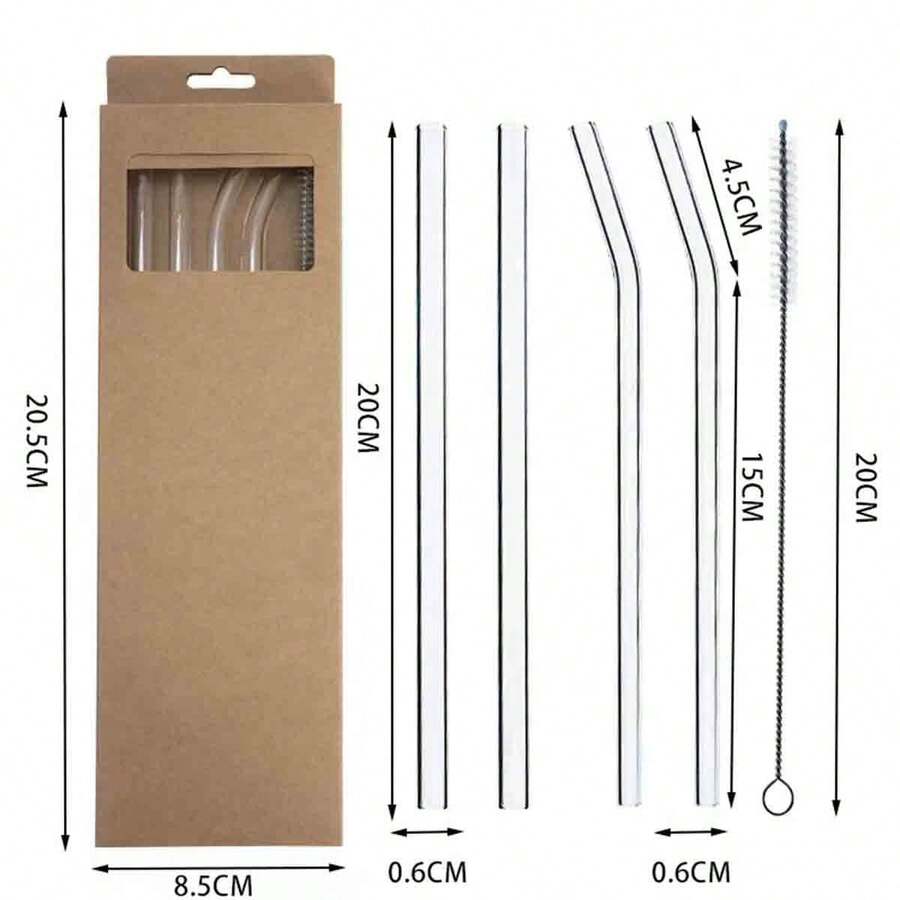 Glass Straw 4+1 Kraft Paper Box Packaging. High Borosilicate Glass Straw With Excellent Appearance. Suitable For Recycling. Wholesale Of Milk Tea. Transparent Straw Set. - View 1