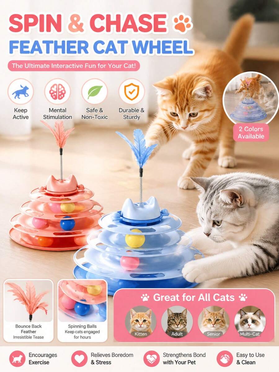 Đồ chơi tương tác 2 trong 1 cho mèo, tháp hoạt động 4 tầng cho mèo. - Nhiều màu - Xem 1