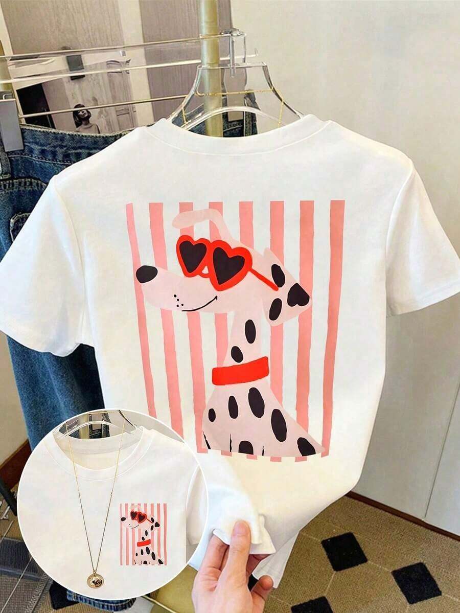 Camiseta de mujer, camiseta de manga corta con gráfico de estilo casual de calle, top de verano lindo - Blanco 3 - Ver 1