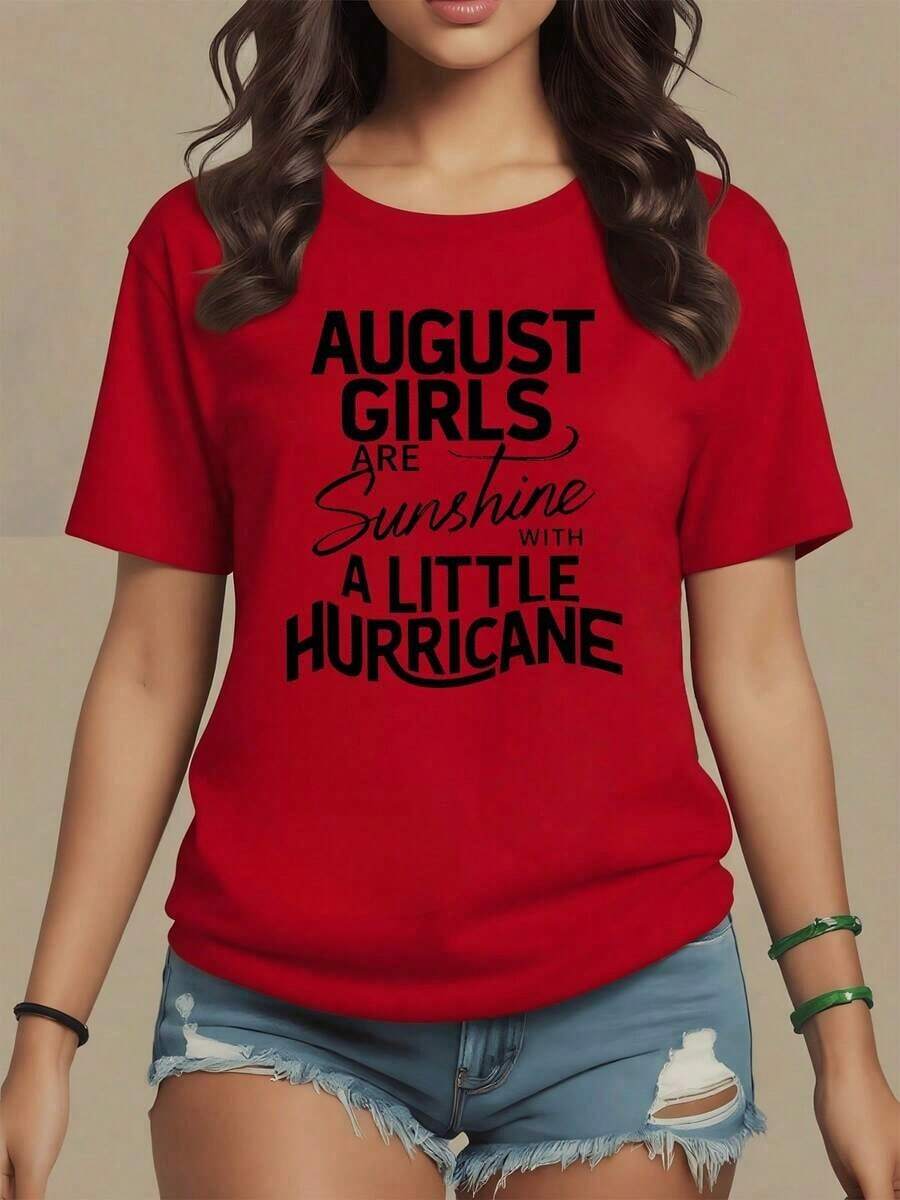 A Phrase That Celebrates Women Born In August By Comparing Them To Radiant Sunshine And A Touch Of Hurricane. Women's T-Shirt, 100% Cotton, 220g, Maija Curvy Women's. - 紅色 - 查看 1