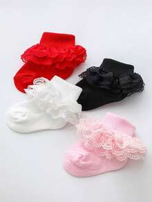 5 pares de calcetines de bebé primavera/verano, calcetines de princesa de encaje blanco, calcetines de encaje ligeros, suaves, transpirables y versátiles, adecuados para fiesta de cumpleaños/regalo de vacaciones/uso diario - Multicolor - Ver 3