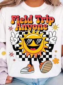 1 "Field Trip Anyone" T-Shirt, School Trip T-Shirt, "Teacher Magic School Bus" T-Shirt, Field Day T-Shirt, "Seatbelts Everyone" T-Shirt, "Frizzle" T-Shirt, Teacher T-Shirt, Oversized Graphic Tees For Women, 100% Cotton, Crew Neck, Short Sleeve, Casual Tops, 180g, 100% Cotton, All Designs Are Printed. Unisex. - 白色 009 - 查看 12