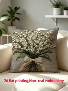 1 Vỏ gối trang trí họa tiết hoa linh lan xanh cổ điển - Thiết kế in một mặt thêu giả thanh lịch có nơ và lá, nhiều kích cỡ, Vỏ gối cho gia đình, ghế sofa, hiên nhà và sân hiên, trang trí phòng ngủ và phòng khách (không bao gồm ruột gối), Vỏ gối ngoài trời, họa tiết dệt trang trí nhà thanh lịch, Vỏ gối trang trí - Không thêu - Nhiều màu - Xem 7