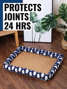 Dog Cooling Mat With Non Slip Bottom And Raised Edge Pillow Durable Woven Dog Bed For Small To Medium Pets Washable Dog Crate Pad Ideal For Indoor Floor Use Breathable Pet Cooling Mat Cat Bed Essentials Puppy Dog Stuff Supplies - Khaki - View 10