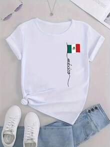 Women's T-Shirt With Mexican Flag - National Emblem, Ideal For Travel And Casual Wear, Round Neck, Short Sleeve, Machine Washable, Garment Of Mexican Pride, Soft - 白色 - 查看 3