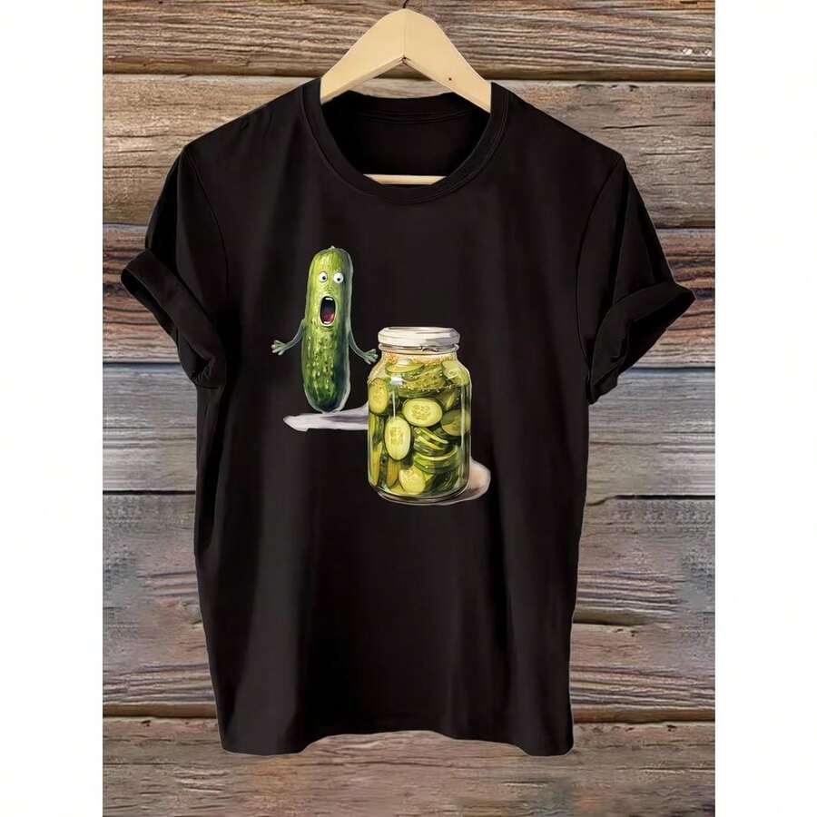 Camiseta con estampado gráfico, manga corta y cuello redondo, top casual para verano y primavera, ropa de mujer - [Negro] - Ver 1