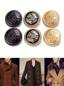 10pcs British Style Metal Buttons, Suitable For Men's Coats, Jackets, Suits, Uniforms, Classic Crown Decoration - Multicolor - View 1