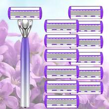 Ensemble de rasoir en acier inoxydable de haute qualité pour femmes, épilation lisse, proche et confortable, avec des lames de rasoir tranchantes et durables et des têtes de rasoir remplaçables pratiques. Options rechargeables : 3/6/9/12/18 - Multicolore - Voir 16