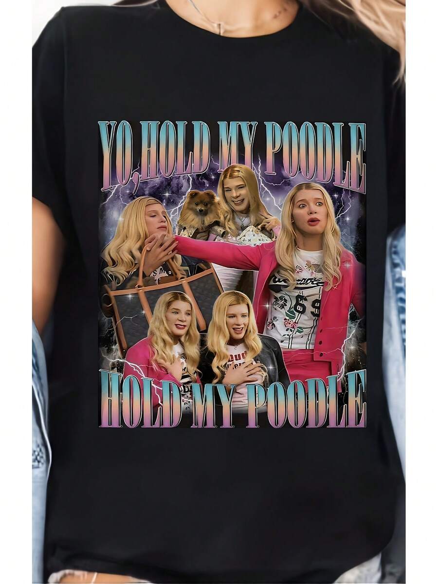 Camiseta Divertida para Hombre con la Frase de la Película "Hold My Poodle" (2004) - Parodia Gráfica de Kevin y Marcus Copeland, Camiseta de Manga Corta, Perfecta para Fanáticos de la Comedia Negra, Ropa Cómoda y Casual de Cultura Pop, Lavable a Máquina, Mercancía de Fans - Negro - Ver 1