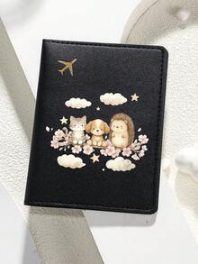 1 pieza Portapassaporte con estampado de dibujos animados - Gatos, perros y erizos lindos con estrellas y nubes Organizador de viaje - Regalo de cumpleaños para esposa, novia, mejor amiga, regalo de vacaciones - Multicolor - Ver 14