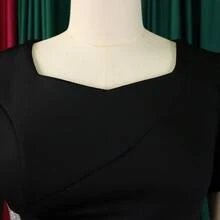Nuevo Vestido Ajustado Color Sólido con Volantes Estilo Europeo Americano Elegante - Negro - Ver 3