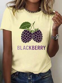 Talla Grande, Camiseta Oversize para Mujer con Estampado de Fruta de Mora y  - Blusa Casual de Cuello Redondo Adecuada para Otoño/Invierno, Lavable a Máquina, Ideal para Atuendos Casuales y con Temática de Bayas. - Albaricoque - Ver 6