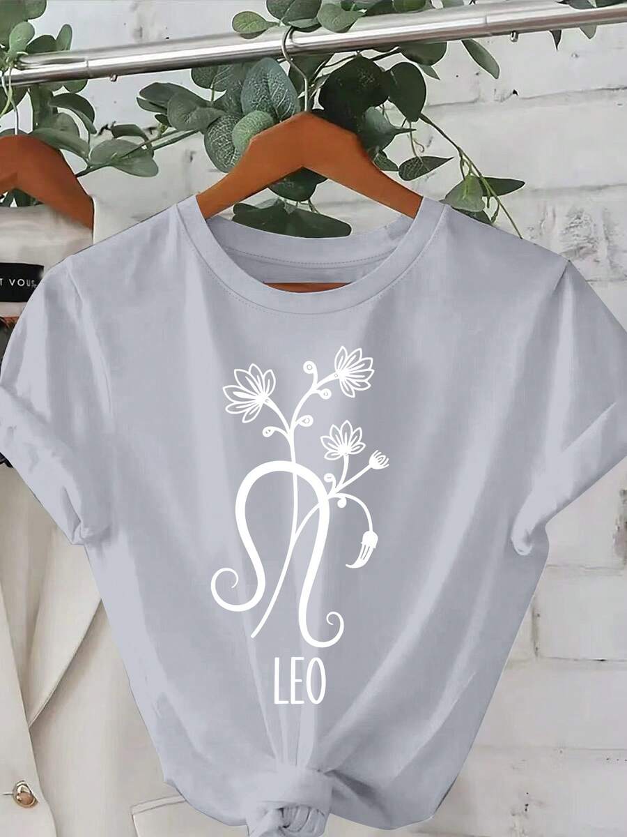 Women's Plus Size Casual Floral Print T-Shirt - Light Gray, Round Neck, Short Sleeve, Perfect For Spring And Summer, Casual Wear T-Shirt | Floral Print Top | Slightly Stretchy Fabric, Plus Size Clothing - 淺灰色 - 查看 1