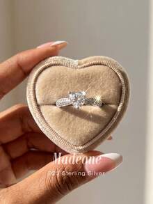 MADEONE 1pc Sparkling Cubic Zirconia Heart Shaped 925 Sterling Silver Ring, Luxury Women's Jewelry, Gift For Her - Silver - View 2