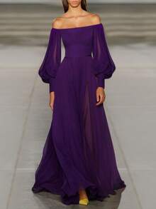 Fashionable Maxi Dress With Style, Sexy, Off-The-Shoulder And Casual - 紫色 - 查看 1