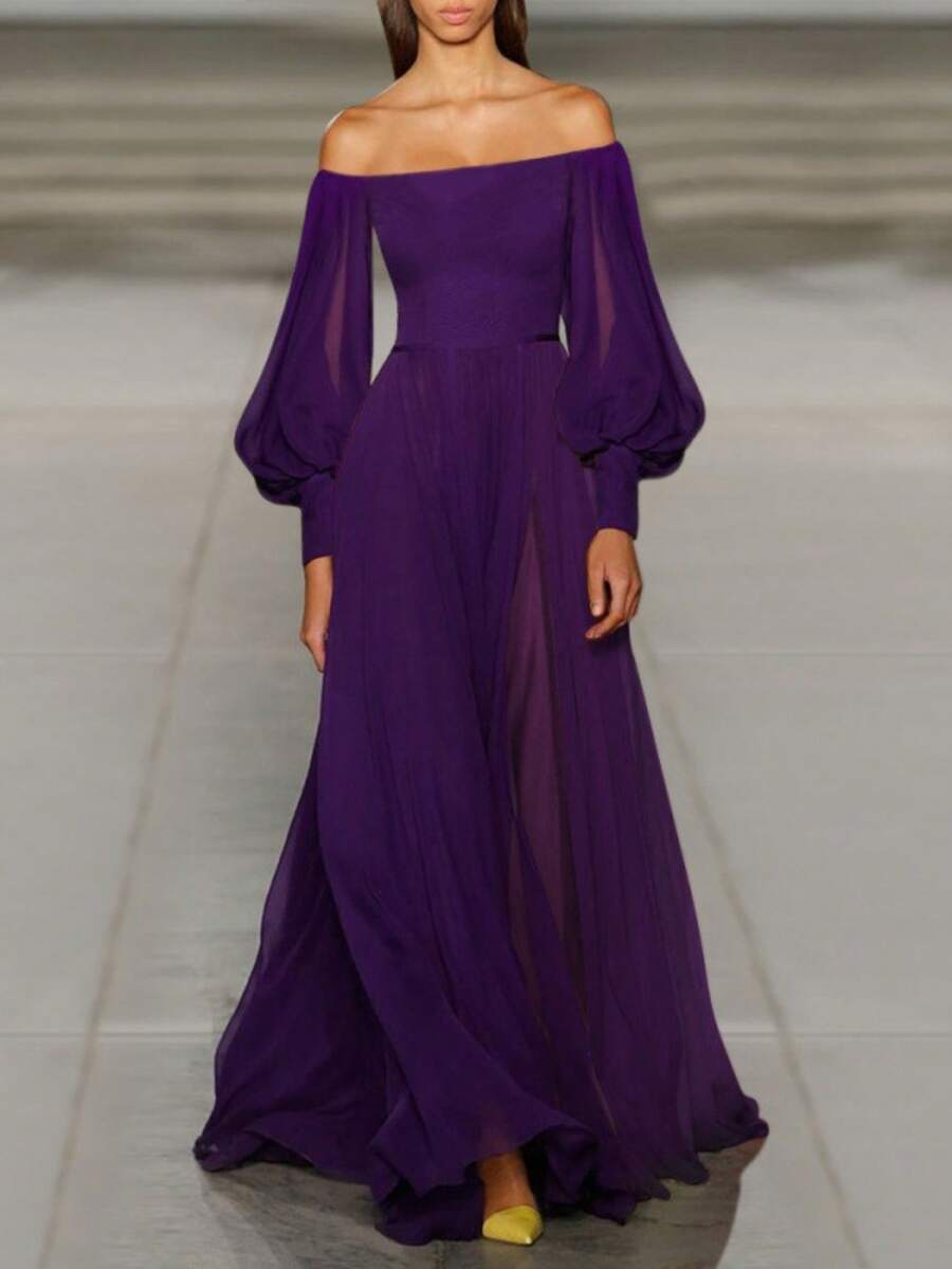Fashionable Maxi Dress With Style, Sexy, Off-The-Shoulder And Casual - 紫色 - 查看 1