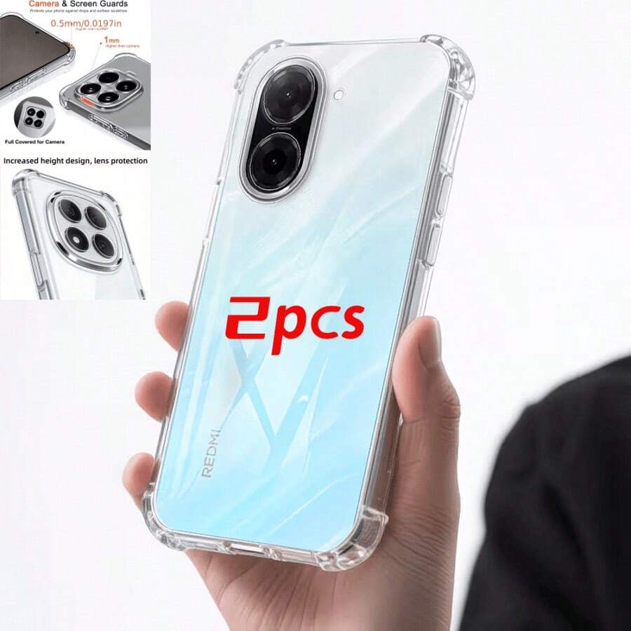 2pcs Series Phone Cases, Including Transparent Shockproof Case And Black Matte Case, With Lens Protection, Anti-Fall, Anti-Scratch, Anti-Fingerprint Features. Protects Phone Back Cover, Edges, And Camera. Made Of Soft, Lightweight TPU Material. Unisex. Transparent Shockproof Phone Case. - Clear - View 1