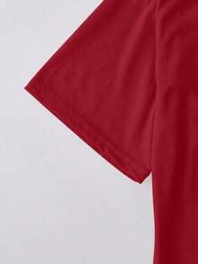 Camiseta de verano de talla grande con cuello redondo estampada con rosas rojas y mariposas - Rojo - Ver 4