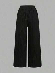 Set de 3 pantalones rectos sueltos de cintura alta con cordón y bolsillos, de unicolor y versátiles, adecuados para primavera/verano - Multicolor 3 - Ver 9