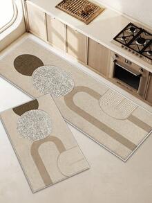 1pc Colorful Geometric Print Kitchen Runner Rug, Nordic Luxury Style, Thick And Comfortable Material, Machine Washable, Practical Entryway Doormat For Kitchen, Laundry Room, Dining Room And Other Indoor Areas - Camel - View 4