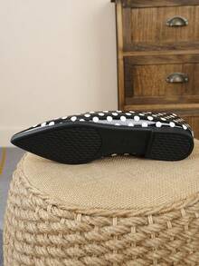 XBYASDF 2026 New Women's Pointed Toe Flat Shoes, Black & White Polka Dot Slip-On Ballet Shoes, Comfortable Elegant Commuter Shoes - Black - View 9