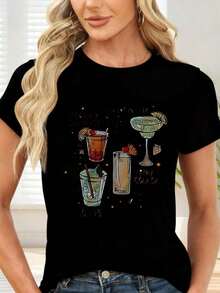 GiftCamiseta de  con Estampado de Cócteles Tequila Sour Margarita y Mojito para Fiesta y VeranoSoft - Negro - Ver 7