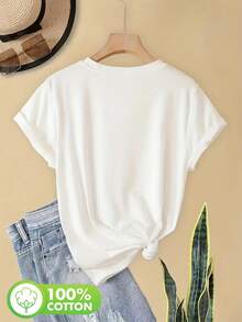 Short-Sleeved T-Shirt With Lemon And Citrus Prints, A Stylish And Casual Top For Women In Spring And Summer. - White - View 2