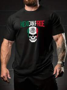 Plus Size T-Shirt With Skull And Mexican Flag Print - MEXICAN FORCE Print, Casual Loose Fit T-Shirt, Breathable Short Sleeve T-Shirt For Summer, Sports And Festivals (Sizes S-3XL), Festival Wear, Comfortable Wear, Summer Fashion, Bold Print, Soft Texture, Oversized T-Shirt, Summer Garment Y2k T-Shirt Shirt - 白色 - 查看 10