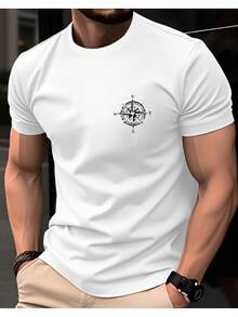 Camiseta con Estampado de Brújula Vintage, Corte Holgado, Cuello Redondo, Mangas Cortas, Camiseta Básica Única y Moderna, Fresca y Transpirable, Adecuada para Primavera y Verano. Un ajuste cómodo y estándar, adecuado tanto para hombres como para mujeres, lo que lo convierte en una opción ideal para actividades al aire libre, fiestas y ropa de primavera/verano. También es un excelente regalo navideño con un diseño elegante. - Blanco - Ver 8