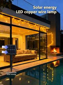 5m/10m Waterproof Solar Powered Copper Wire LED String Lights, Flexible Light Strip For Garden, Bedroom, Wedding, Party, Home Decor - Solar Copper Wire Lamp - View 7
