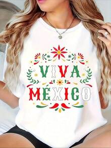 VivaMexico Women's T-Shirt With Mexican Culture Print - Vibrant Design For Cinco De Mayo And Independence Day, Featuring Sunflowers, A Sombrero, And Cacti - Soft And Breathable, 220 G/M², Crew Neck, Short Sleeves - Fitted - Machine Washable, Ideal For Casual Parties. - 黑色 - 查看 1
