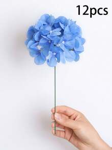 6/12pcs Multicolor Artificial Hydrangea Flowers With Stems, Polyester Fake Flower Heads, Suitable For Home Decor, Wedding Venue Decoration, Birthday Party, Bedroom, Living Room, Creative Display - Blue - View 9