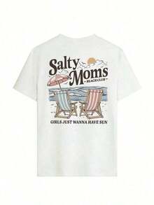camisetas de verano Prenda individual, no un conjunto de 3 piezas, 1 piezas/set de camisetas de manga suitable for streetwear, Top oversized cuello redondo daily outings, camping, concerts, hip-hop, rock, and rap events para mujer con estampado de letras, holgadas y casuales, versátiles para uso diario y atuendos de vacaciones - Blanco - Ver 2