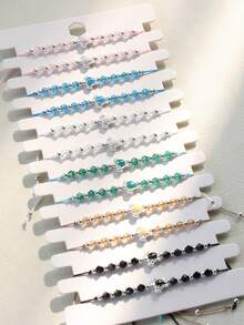 12pcs Elegant Vacation Cute Multi-Color Transparent Beaded Turtle Adjustable Bracelet Set, Gift For Women Music Festival Party - Multicolor - View 3
