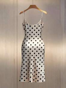 Vestido ajustado con escote en V, adorno de volantes, botones, estampado en la cintura, sexy, para ir a trabajar o fiestas, vestido de lunares, vestido envolvente, vestido de seda, vestido de tirantes, vestido de lunares para mujer, vestido de có - Albaricoque - Ver 2
