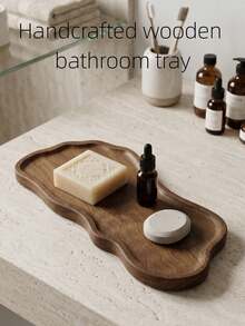 Creative Shaped Decorative Tray, Bathroom Tray, Bedroom Vanity Tray, Kitchen Decor, Scotch Whisky Tray, Suitable For Living Room, Hotel, Shower, Bathroom Party, Bathroom Storage, Essential Bathroom Tray Items, Graduation Commemorative Wooden Products - Brown - View 1