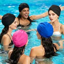 Women's Long Hair Black Swimming Cap, Fabric Swimming Cap, Soft & Pressure-Free Swimming Cap, Elastic Fabric Won't Squeeze Head, High-End Swimming Cap, Beach Accessory, Swimming Pool Floats - Multicolor - View 4