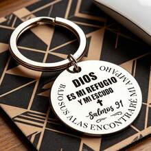 1pc Elegant Stainless Steel Engraved Keychain, Inspirational Gift, Spanish Psalm 91, Gift For Friends, Prayer Gift, Suitable For Gatherings, Parties, Birthdays Car Accessories Bag Charm Backpack For School Cute Goth Y2k Bag Accessories Lanyards With Id Holder Car Accessories Bag Charms Christmas Car Accessories Teacher Sister Gift Ideas Gifts For Mother, Father, Graduation, And Teacher - Silver - View 13