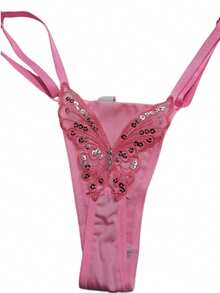 Butterfly Panties Kit 2 Microfiber Thong Lingerie Sexy Sensual Adjustable G-String - Rosa - Ver 1