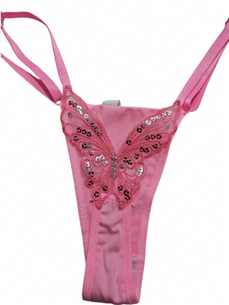 Butterfly Panties Kit 2 Microfiber Thong Lingerie Sexy Sensual Adjustable G-String - Rosa - Ver 1