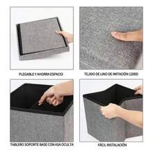 Puff Silla Cubo Organizador Plegable Con Cajón Almacenador - Gris - Ver 4