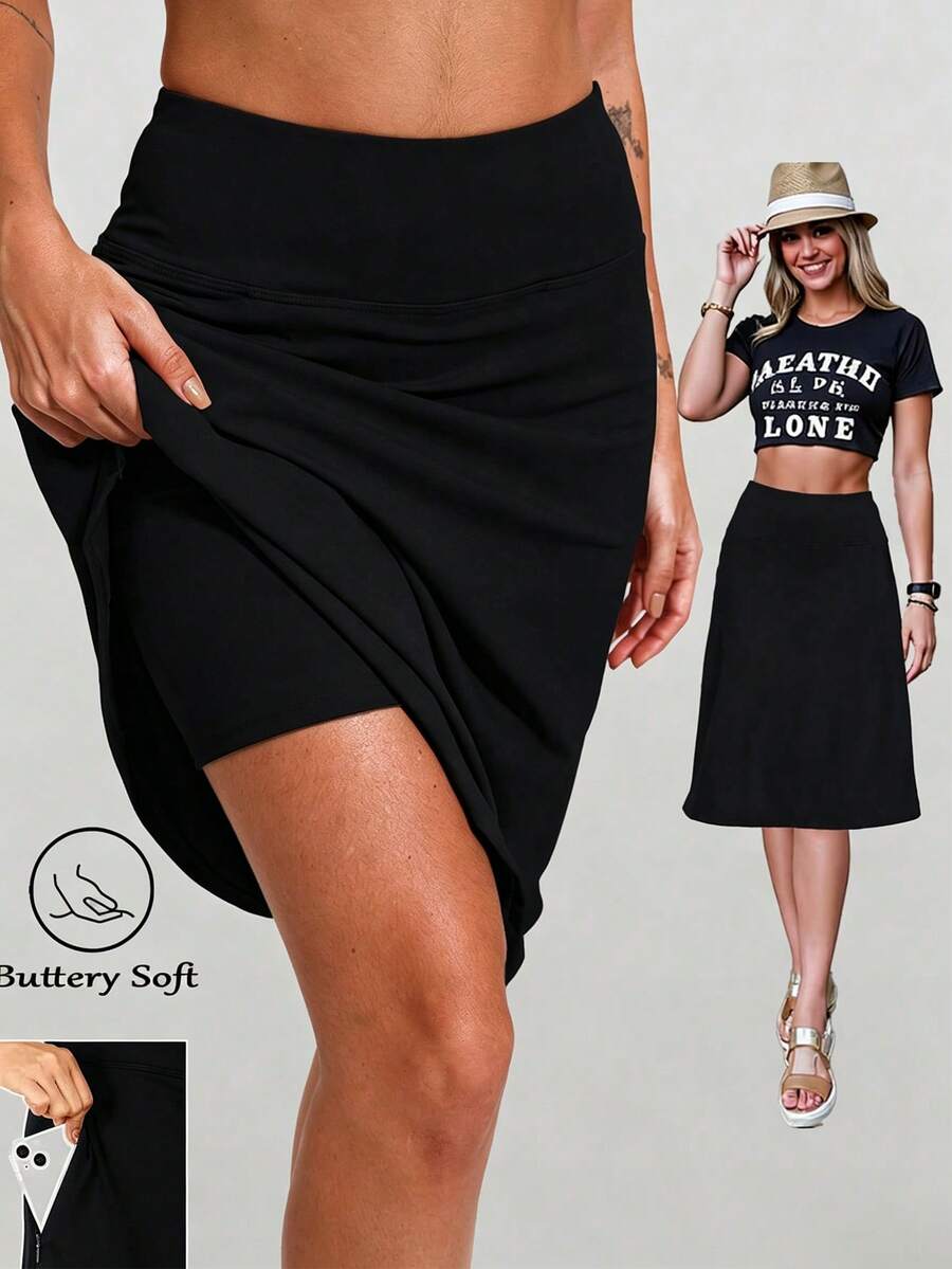 CZRLHYT Women's Golf Skirts Midi Length Tennis Skirts Knee Length Skorts Athletic Modest Long Acitive Casual Pockets UV Protection - 黑色 - 查看 1