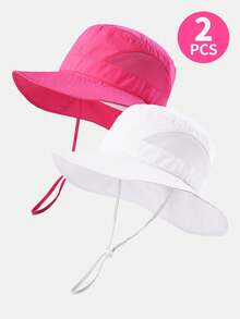 2pcs Kids' Lightweight Quick-Dry Large Brim Mesh Bucket Hat With Drawstring, Suitable For Boys And Girls Outdoor Activities In Summer - 2PS - View 14