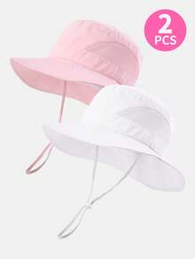 2pcs Kids' Lightweight Quick-Dry Large Brim Mesh Bucket Hat With Drawstring, Suitable For Boys And Girls Outdoor Activities In Summer - 2PS - View 21