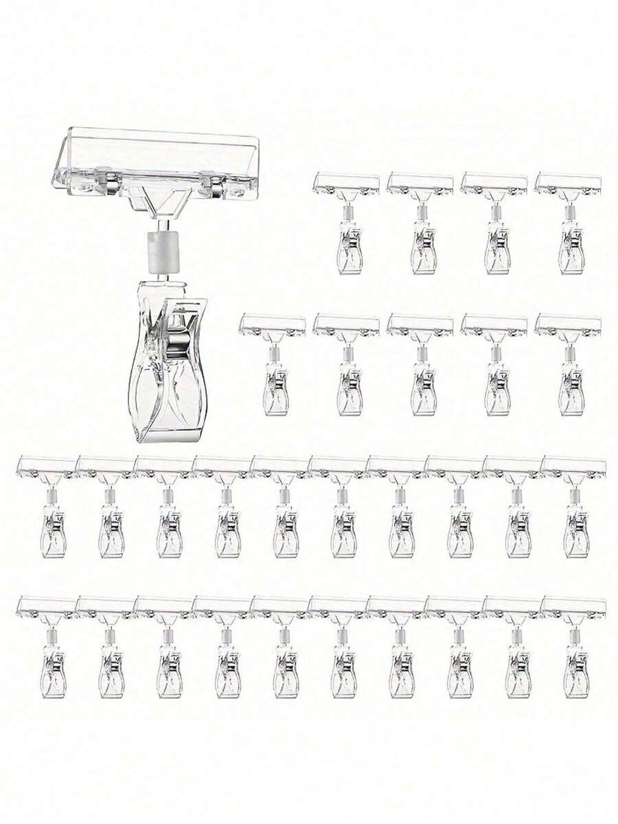 2/5/10 piezas Clips transparentes de plástico para etiquetas de precio, ganchos giratorios para exhibición minorista, clips ajustables para etiquetas de precio, clips publicitarios POP, adecuados para estantes de tiendas, clips mecánicos de doble cabeza para publicidad de precios, aplicables a perchas de ropa, supermercados, fruterías, equipo de señalización minorista industrial y científico - Ver 1