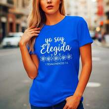 1 pieza de camiseta de algodón para mujer con estampado "Yo Soy Elegida" 1 Tesalonicenses 1:4, camiseta casual de manga corta con gráfico religioso, tallas S-5XL, camiseta con cita cristiana floral, suave y transpirable, ideal para uso diario, 210g 100% algodón, todos los diseños están impresos. Unisexo. - Negro - Ver 7