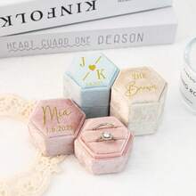 1pc Customized Crystal Patchwork Hexagonal Velvet Ring Box, Personalized Wedding Ring Holder, Engagement Proposal Jewelry Box, Perfect Gift For Couples And Newlyweds - Multicolor - View 9